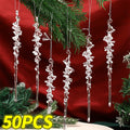 5/50pcs Christmas Crystal Icicle Pendants Acrylic Ice Hanging Drops Ornaments Xmas Tree Winter Party Wedding Home Decorations