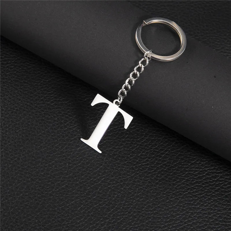 Punk DIY A-Z Letters Keychain Women Metal Initial Pendant Key Chain Ring for Men Trend 26 Alphabet Keyring Bag Accessories