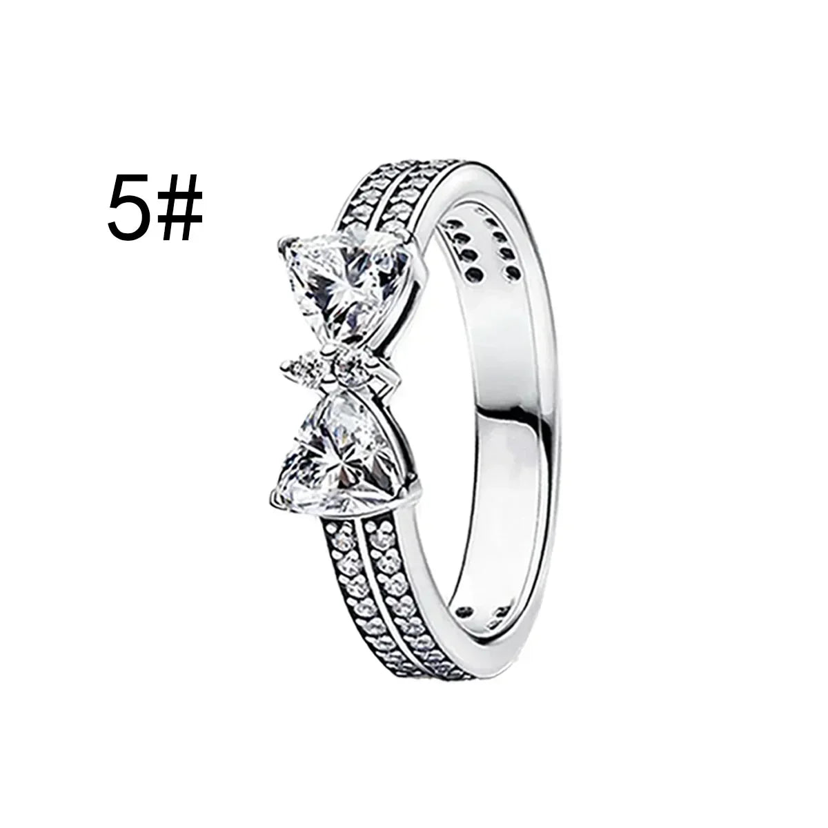 Fine Jewelry Pink Shining Bow Set Ring Earrings Bracelet Necklace Zircon Original 925 Sterling Silver DIY Women DIY Birthdy Gift