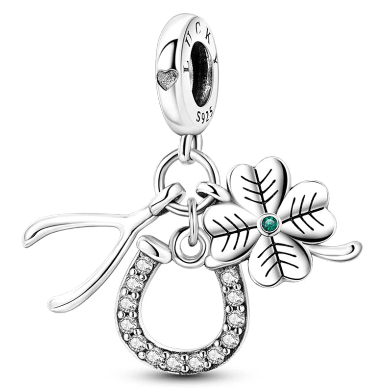 Hot Sale Charms Beads 925 Sterling Silver Color Bow Cross Life Tree Beads Fit DIY Original Bangle Bracelet Charm Pendant Jewelry