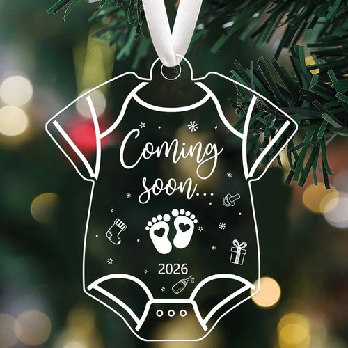 2026 Pregnancy Announcement Decoration Acrylic Christmas Tree Hanging Ornament Gift for New Expecting Parents Baby Shower
