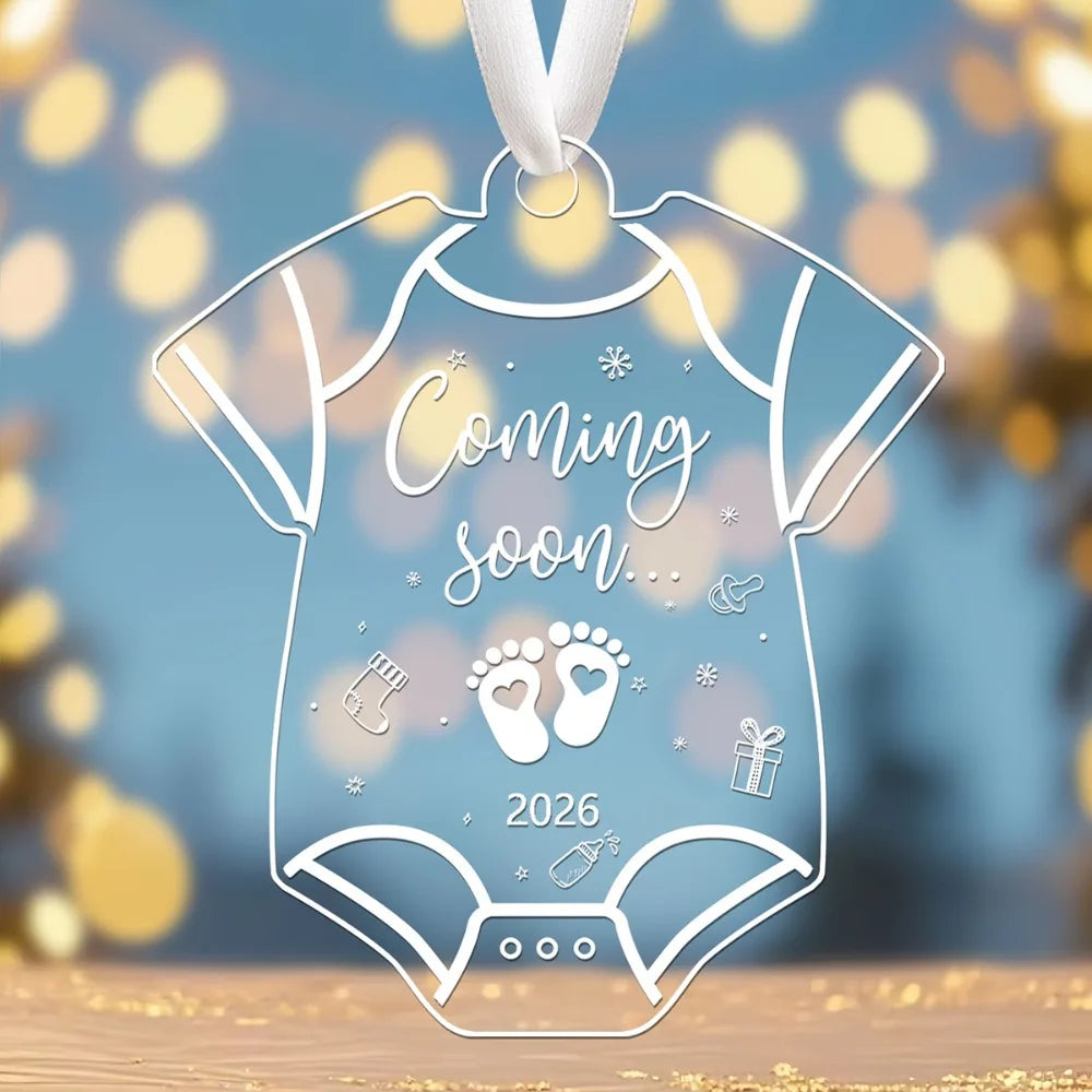 2026 Pregnancy Announcement Decoration Acrylic Christmas Tree Hanging Ornament Gift for New Expecting Parents Baby Shower