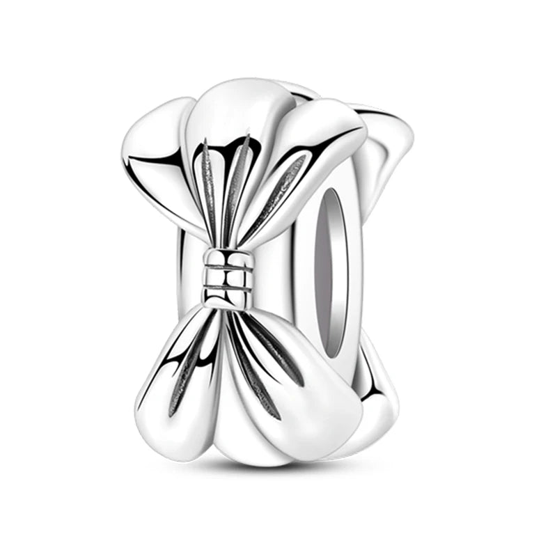 Hot Sale Charms Beads 925 Sterling Silver Color Bow Cross Life Tree Beads Fit DIY Original Bangle Bracelet Charm Pendant Jewelry