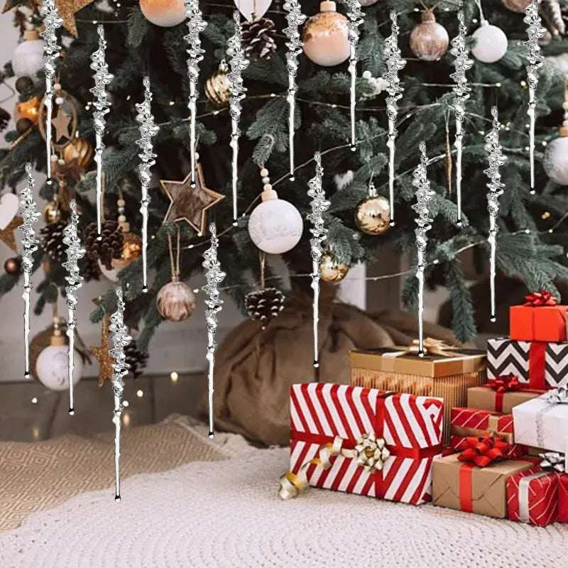 5/50pcs Christmas Crystal Icicle Pendants Acrylic Ice Hanging Drops Ornaments Xmas Tree Winter Party Wedding Home Decorations
