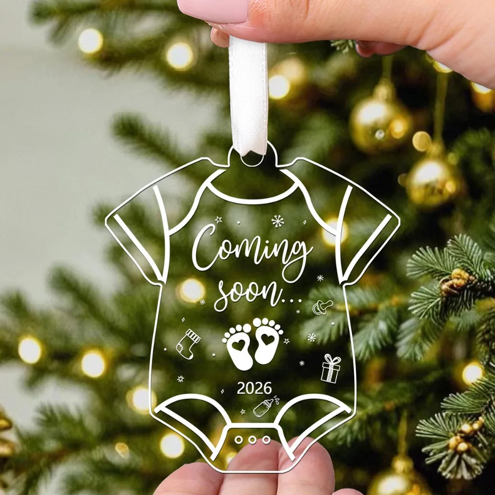 2026 Pregnancy Announcement Decoration Acrylic Christmas Tree Hanging Ornament Gift for New Expecting Parents Baby Shower