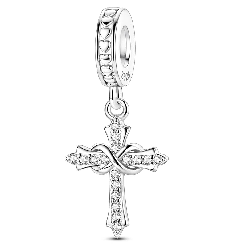Hot Sale Charms Beads 925 Sterling Silver Color Bow Cross Life Tree Beads Fit DIY Original Bangle Bracelet Charm Pendant Jewelry