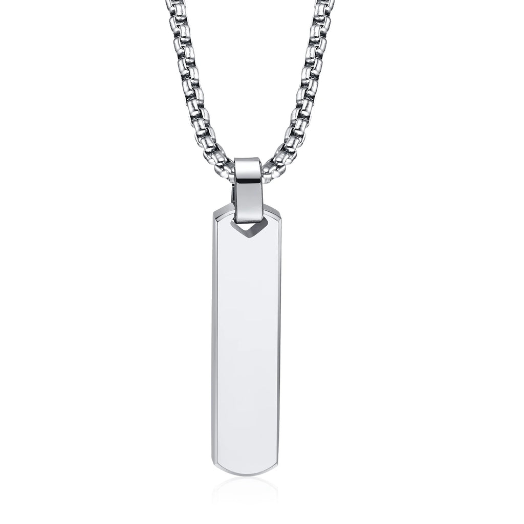 Initials Vertical Bar Necklace for Men,Stainless Steel  A-Z 26 Letters Charm Geometric Pendant Collars,Stylish Jewelry Gift