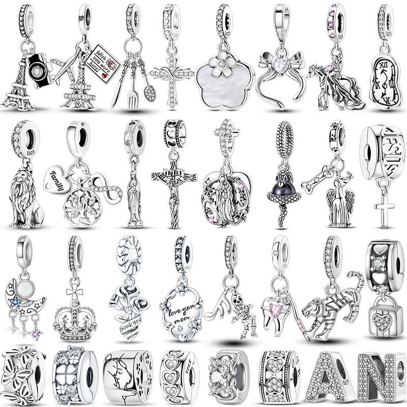 Hot Sale Charms Beads 925 Sterling Silver Color Bow Cross Life Tree Beads Fit DIY Original Bangle Bracelet Charm Pendant Jewelry