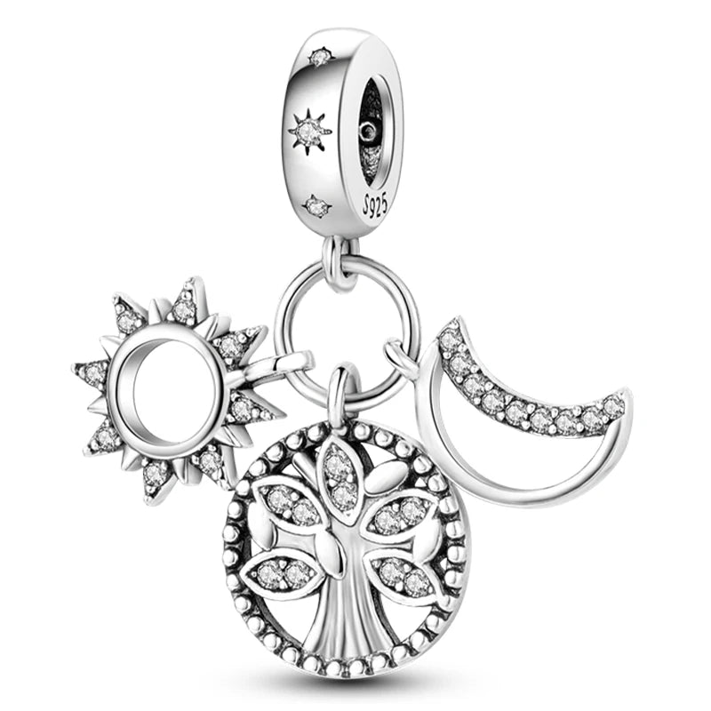 Hot Sale Charms Beads 925 Sterling Silver Color Bow Cross Life Tree Beads Fit DIY Original Bangle Bracelet Charm Pendant Jewelry