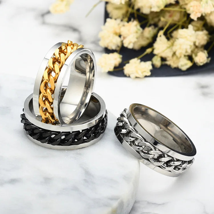 Titanium Steel Rotatable Chain Rings for Women Men Spinner Ring Multifunctional Chain Ring Men Bottle Opener Ring Jewelry Gifts