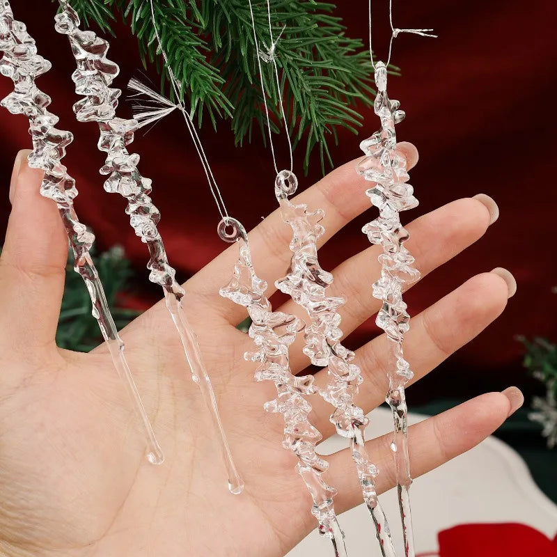 5/50pcs Christmas Crystal Icicle Pendants Acrylic Ice Hanging Drops Ornaments Xmas Tree Winter Party Wedding Home Decorations