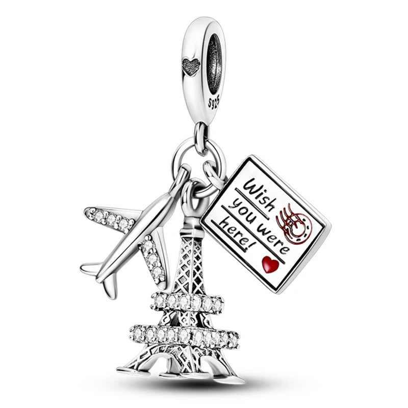 Hot Sale Charms Beads 925 Sterling Silver Color Bow Cross Life Tree Beads Fit DIY Original Bangle Bracelet Charm Pendant Jewelry