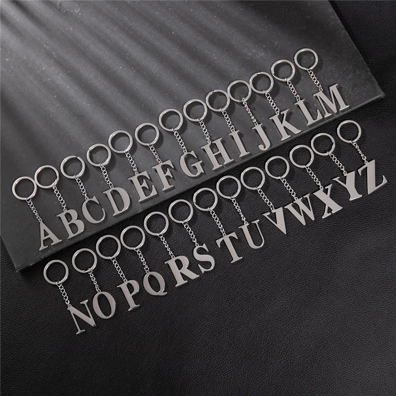Punk DIY A-Z Letters Keychain Women Metal Initial Pendant Key Chain Ring for Men Trend 26 Alphabet Keyring Bag Accessories