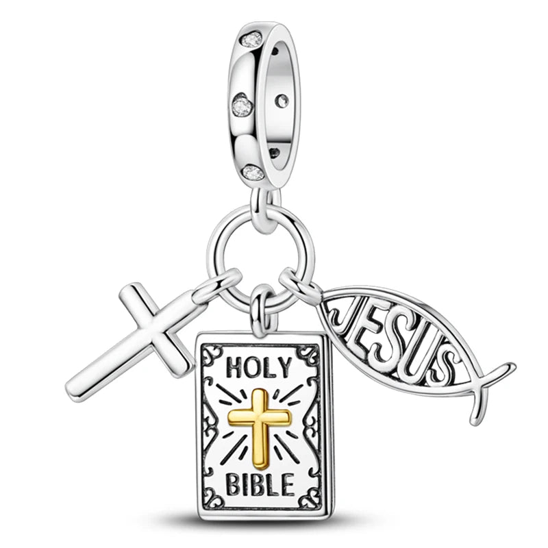 Hot Sale Charms Beads 925 Sterling Silver Color Bow Cross Life Tree Beads Fit DIY Original Bangle Bracelet Charm Pendant Jewelry