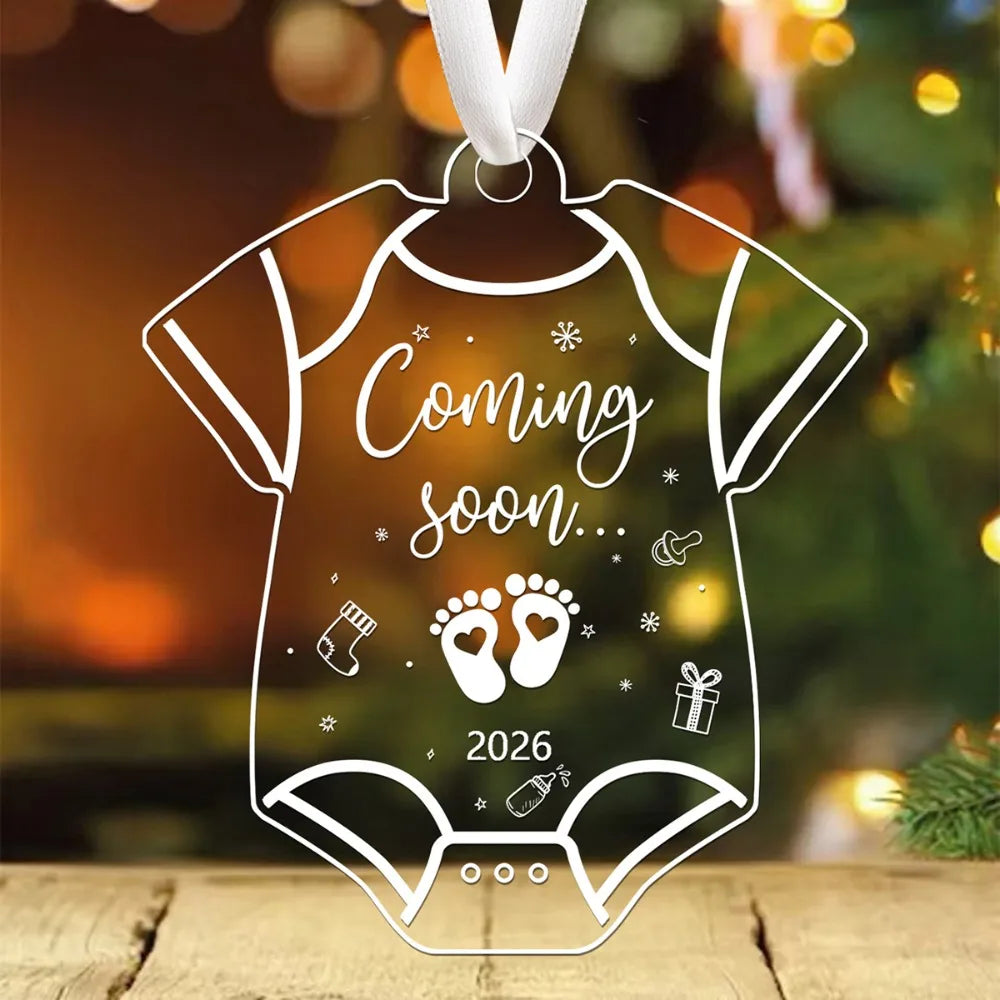 2026 Pregnancy Announcement Decoration Acrylic Christmas Tree Hanging Ornament Gift for New Expecting Parents Baby Shower