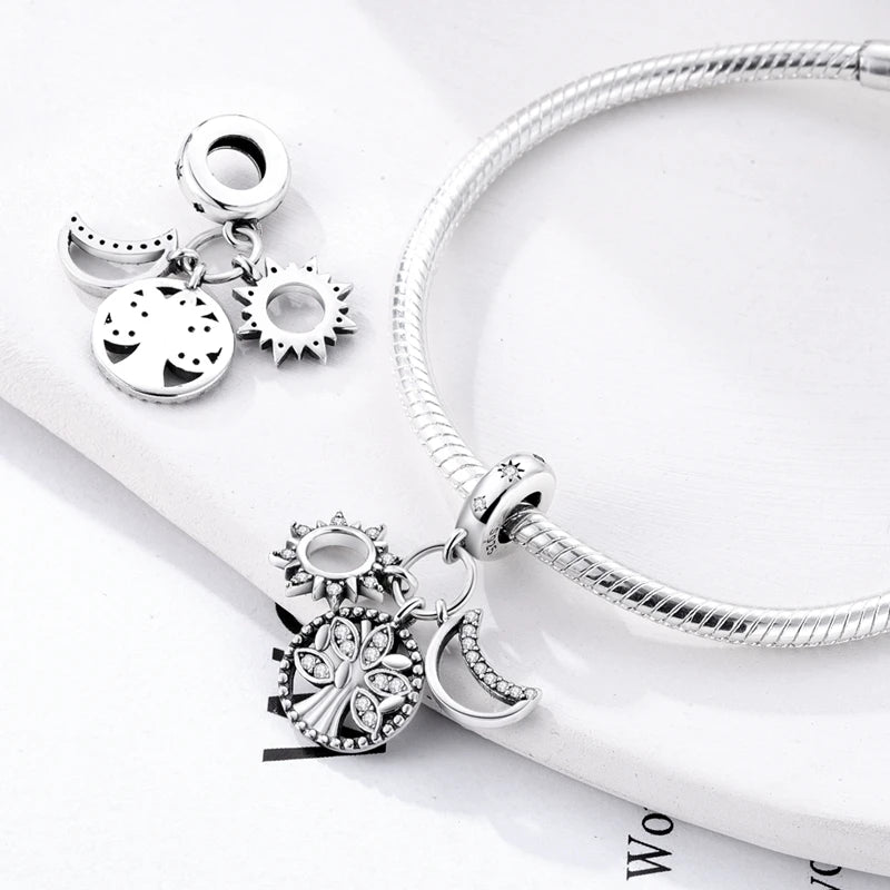 Hot Sale Charms Beads 925 Sterling Silver Color Bow Cross Life Tree Beads Fit DIY Original Bangle Bracelet Charm Pendant Jewelry