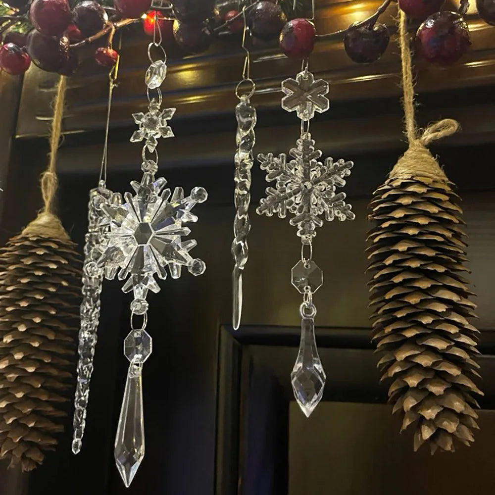 5pcs 2026 Christmas Decoration Crystal Acrylic Ornament Snowflake Elk Snowman Bow Christmas Tree Hanging Pendant New Year Kerst