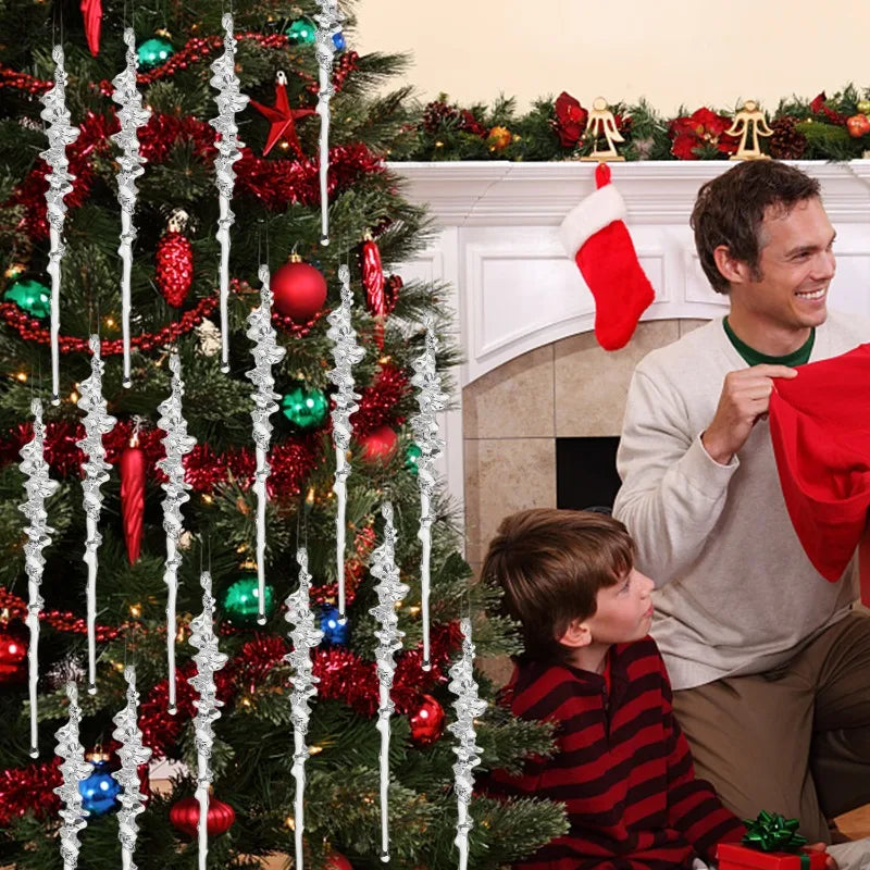 5/50pcs Christmas Crystal Icicle Pendants Acrylic Ice Hanging Drops Ornaments Xmas Tree Winter Party Wedding Home Decorations