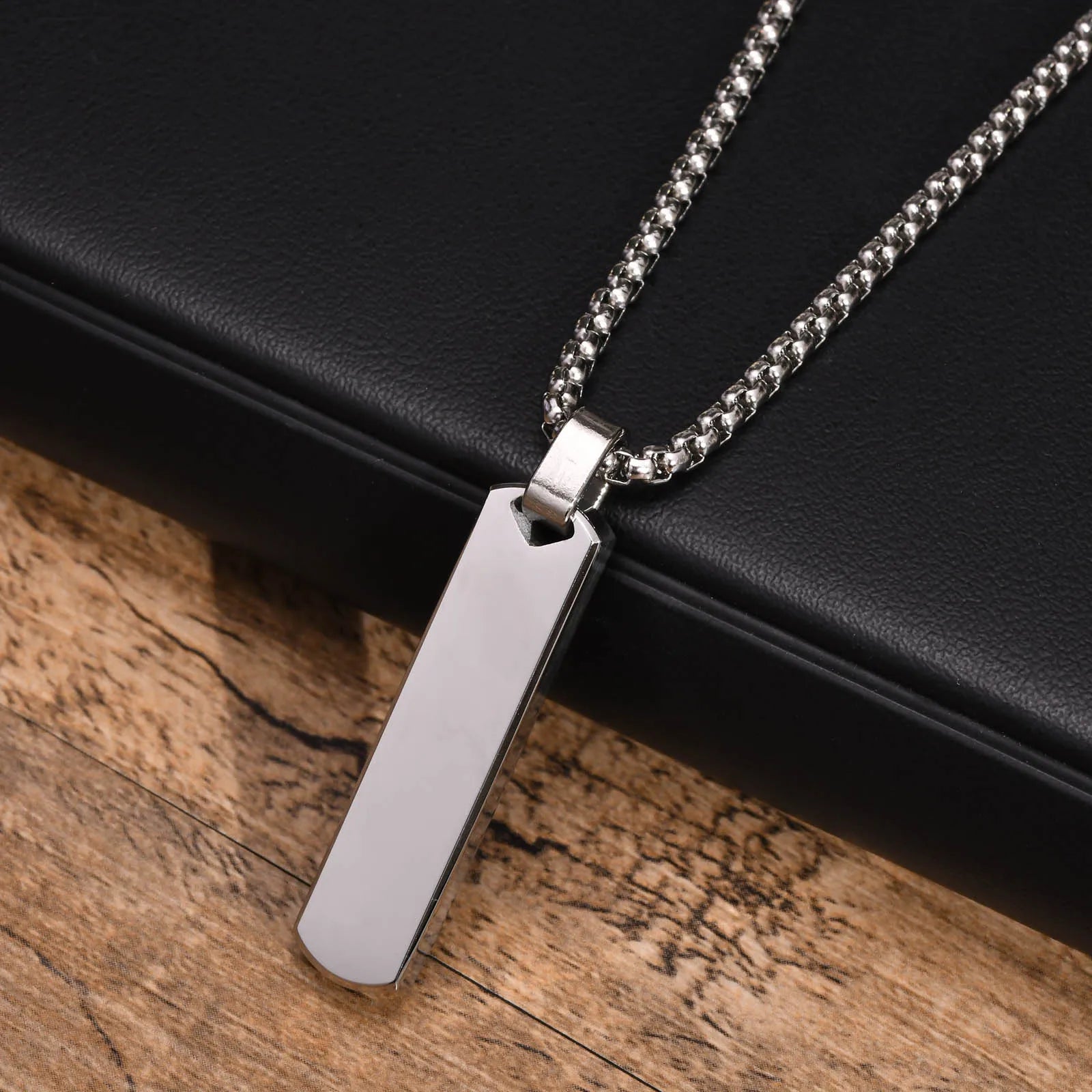 Initials Vertical Bar Necklace for Men,Stainless Steel  A-Z 26 Letters Charm Geometric Pendant Collars,Stylish Jewelry Gift