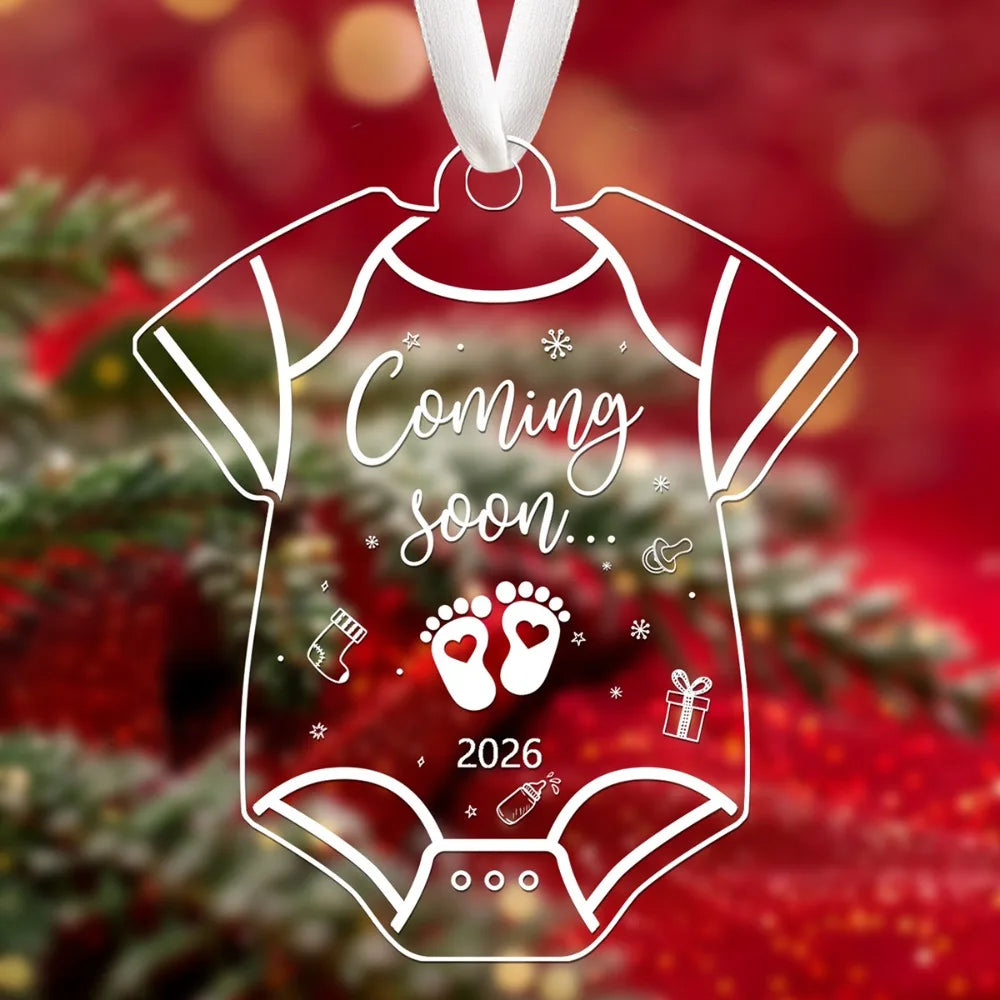 2026 Pregnancy Announcement Decoration Acrylic Christmas Tree Hanging Ornament Gift for New Expecting Parents Baby Shower