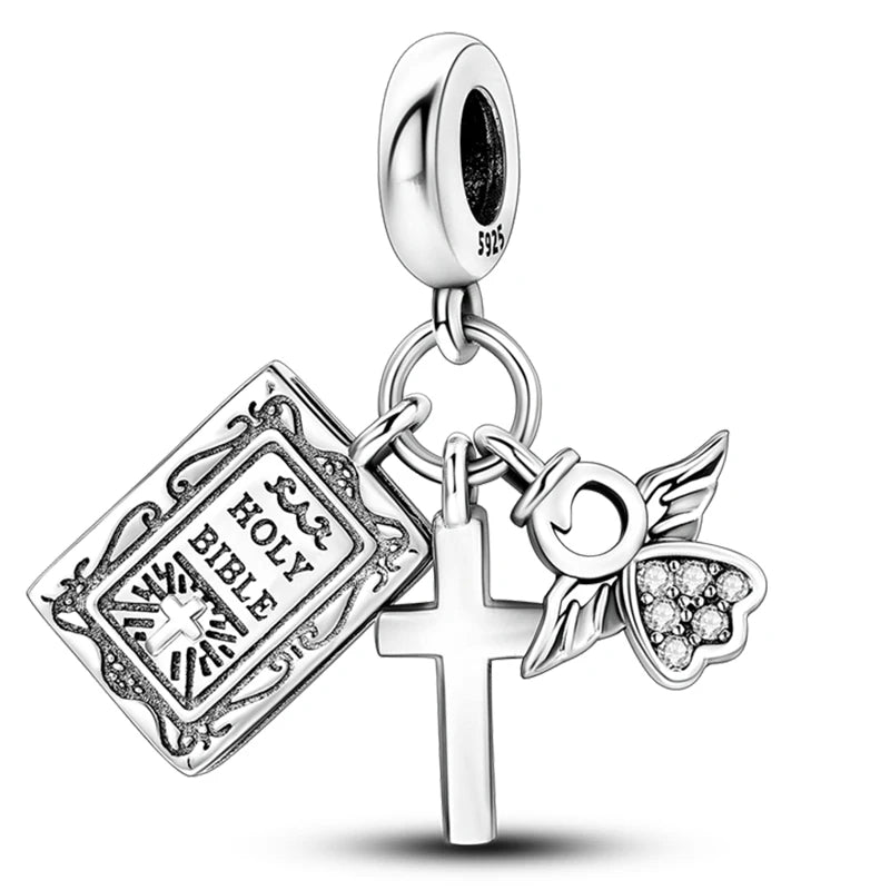 Hot Sale Charms Beads 925 Sterling Silver Color Bow Cross Life Tree Beads Fit DIY Original Bangle Bracelet Charm Pendant Jewelry