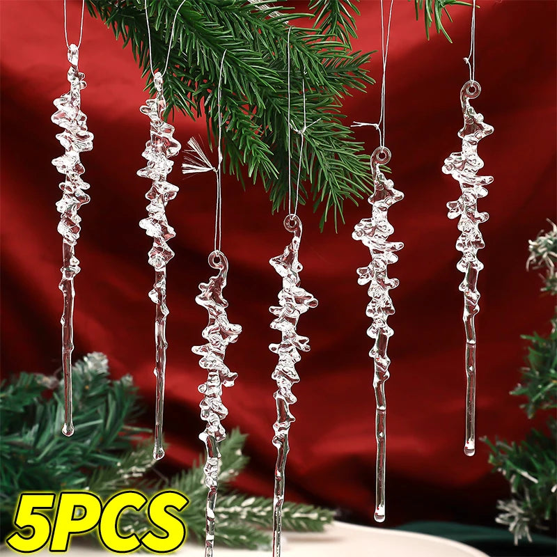 5/50pcs Christmas Crystal Icicle Pendants Acrylic Ice Hanging Drops Ornaments Xmas Tree Winter Party Wedding Home Decorations