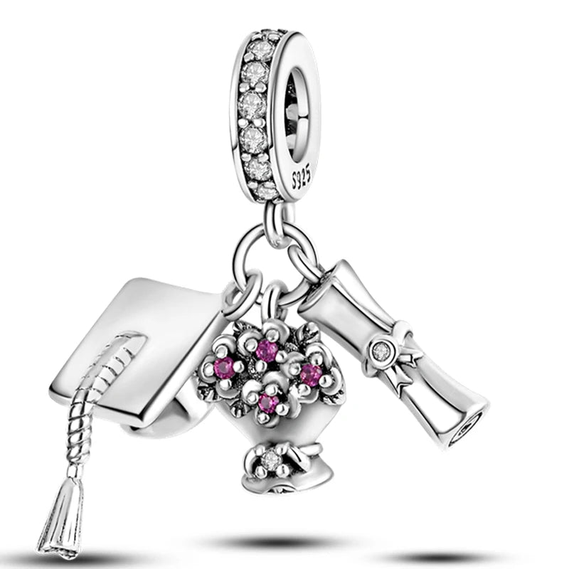 Hot Sale Charms Beads 925 Sterling Silver Color Bow Cross Life Tree Beads Fit DIY Original Bangle Bracelet Charm Pendant Jewelry