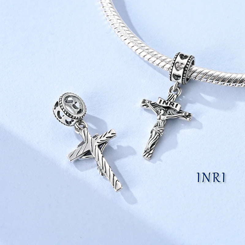 Hot Sale Charms Beads 925 Sterling Silver Color Bow Cross Life Tree Beads Fit DIY Original Bangle Bracelet Charm Pendant Jewelry