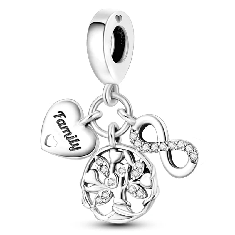 Hot Sale Charms Beads 925 Sterling Silver Color Bow Cross Life Tree Beads Fit DIY Original Bangle Bracelet Charm Pendant Jewelry