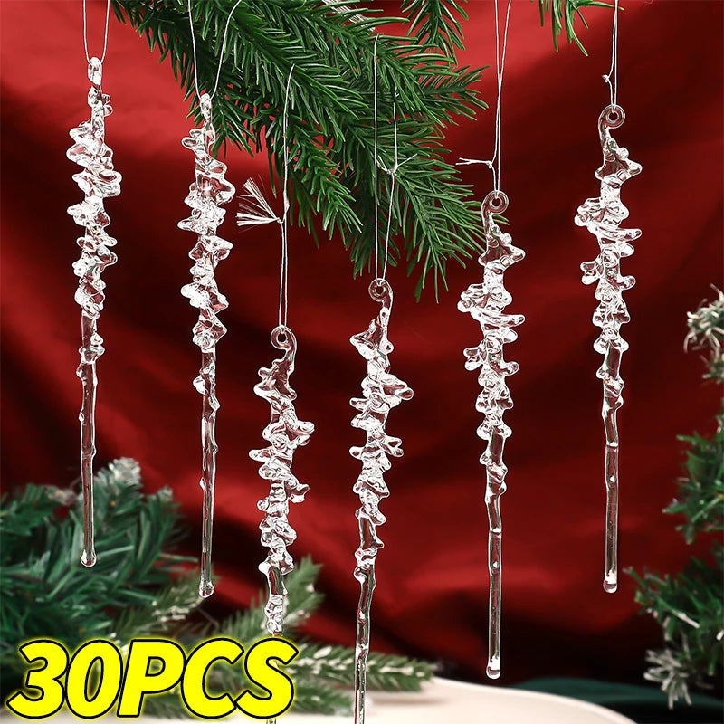 5/50pcs Christmas Crystal Icicle Pendants Acrylic Ice Hanging Drops Ornaments Xmas Tree Winter Party Wedding Home Decorations