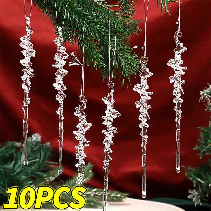 5/50pcs Christmas Crystal Icicle Pendants Acrylic Ice Hanging Drops Ornaments Xmas Tree Winter Party Wedding Home Decorations